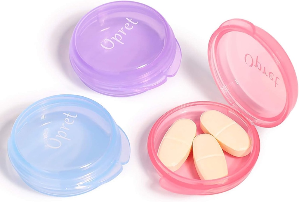 Opret Small Pill Box (3 Pcs), Cute Pill Case Portable per Pocket Purse Briefcase Travel Pills Box Medicine Storage Container Earplug Case (Rose&Blue&Purple)