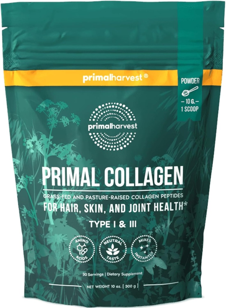 Polvere di collagene di raccolta primaria per le donne o gli uomini Peptidi di collagene primario tipo I & III, 10 Oz Collagen Protein Powder per capelli, pelle, unghie (Single, non aromaed)