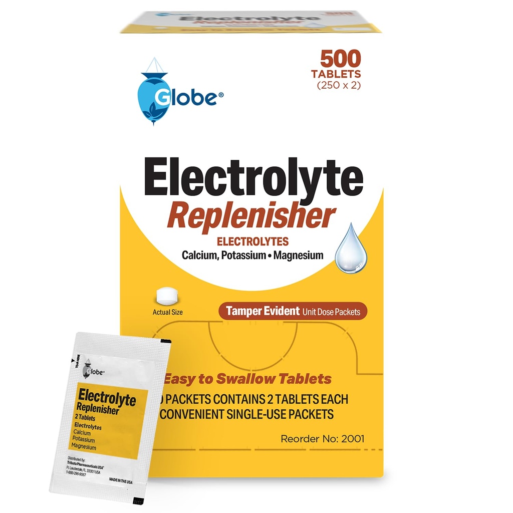 Globe Electrolyte Compresse di ricambio per Rapid Hydration & Exercise Recovery (500 compresse, 250 pacchetti di 2) per atleti, escursionismo e sport, pacchetti di viaggio con Nutrienti chiave per una maggiore resistenza