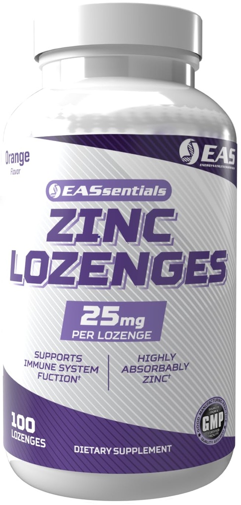EAS Zinc Lozenges | Highly Absorbable with No Fillers or Additives | Supports Immune Function | Gluten Free, Non GMO | 100 Lozenges (Orange Flavor)