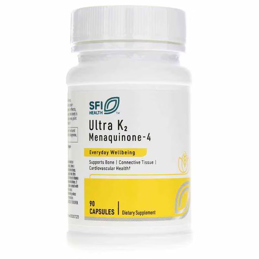 Klaire Labs SFI Health Ultra K2 Menaquinone - 4 - Supplément de vitamine K2 avec 15 mg de vitamine K2 MK4 par gélule - Soutien à la santé osseuse et cardiovasculaire - Vitamine K hypoallergénique et végétalienne (90 capsules)