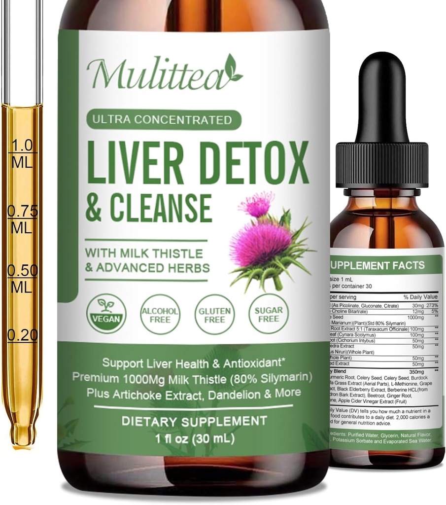 La santé du foie gouttes liquides - soutenir le foie nettoyer la désintoxication et la réparation avec le chardon de lait d'artichaut extrait silymarin, dandelion, curcuma, berbère à renouveler w/21 Potent Herb-Nutrients-