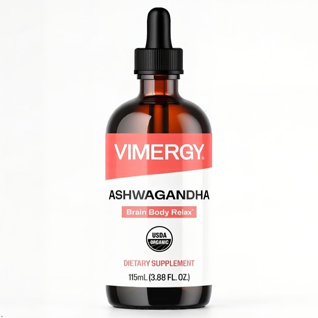 Vimergy USDA Organic Ashwagandha Liquid Extract, 57 Servings –Stress Supplement Drops – Adaptogen - Supporta la funzione cognitiva – Sleep Support – Alcohol-Free, Non-GMO, Vegan & Paleo Friendly (115 ml)