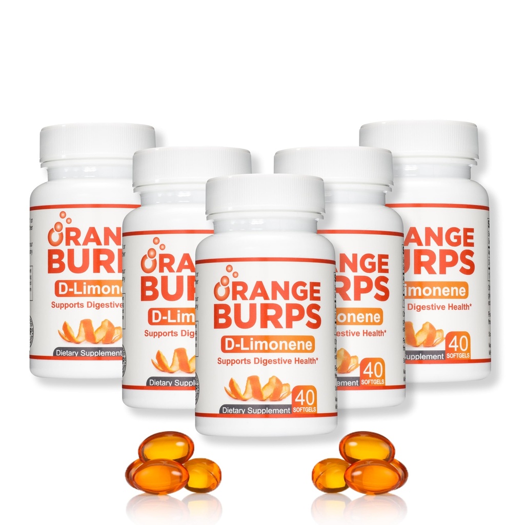 Orange Burps | D-Limonen-Ergänzung - Säure Reducer (Antacid for Acid Reflux), Heartburn Relief, GERD Relief und Verdauungshilfe | Orange Peel Extract for Health and Wellness (1.000 mg, Pack of 5)