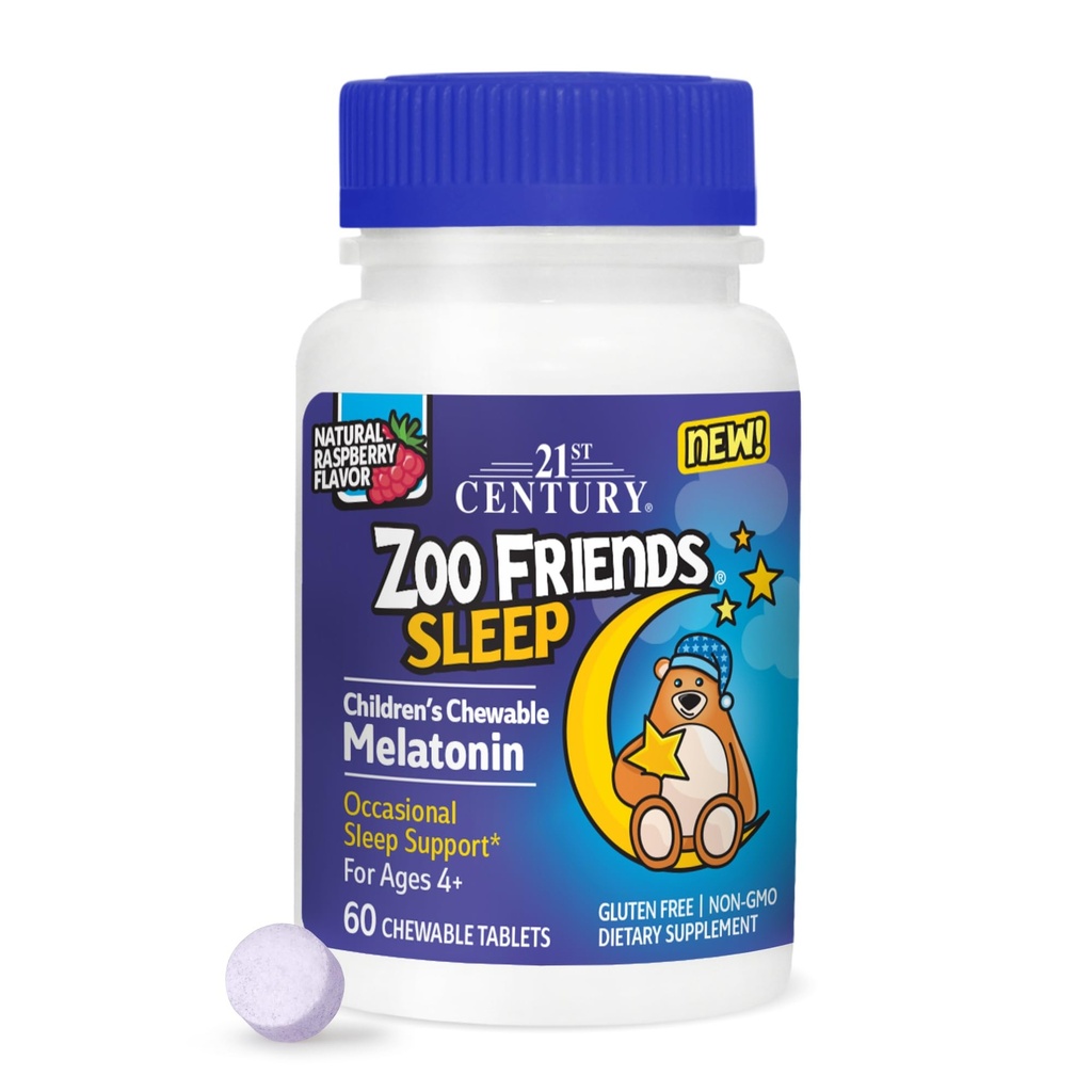 21 ° secolo zoo amici sonno masticabile melatonina, lampone aroma, 60 conte