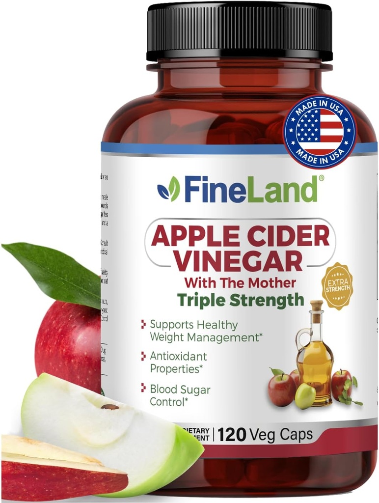 Capsule di Aceto di Sidro di Mele FineLand con La Madre & Probiotici – 120 capsule di verdure – 1600mg Eq. per seving – Digestivo, Detox & Gut Health Support – Non-GMO, 100% Vegan Made in USA