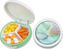 Serfeymi Small Pill Box - 3 scomparti Portatile Pill Box per Purse Pocket, Compact Mini Travel Pill Case - Adatto per Medicina, Vitamina, Olio di Pesce, Integratori - Bianco (Marmo)