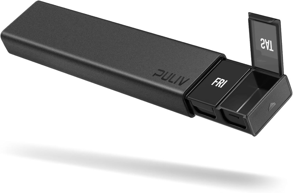PULIV Dual Black organizzatore di pillole settimanali a prova di luce, Extra Large Travel Pill Box 7 giorni con progettazione di protezione della privacy, BPA-Free Case di pillole giornaliere per vitamine, oli di pesce, farmaci, integratori