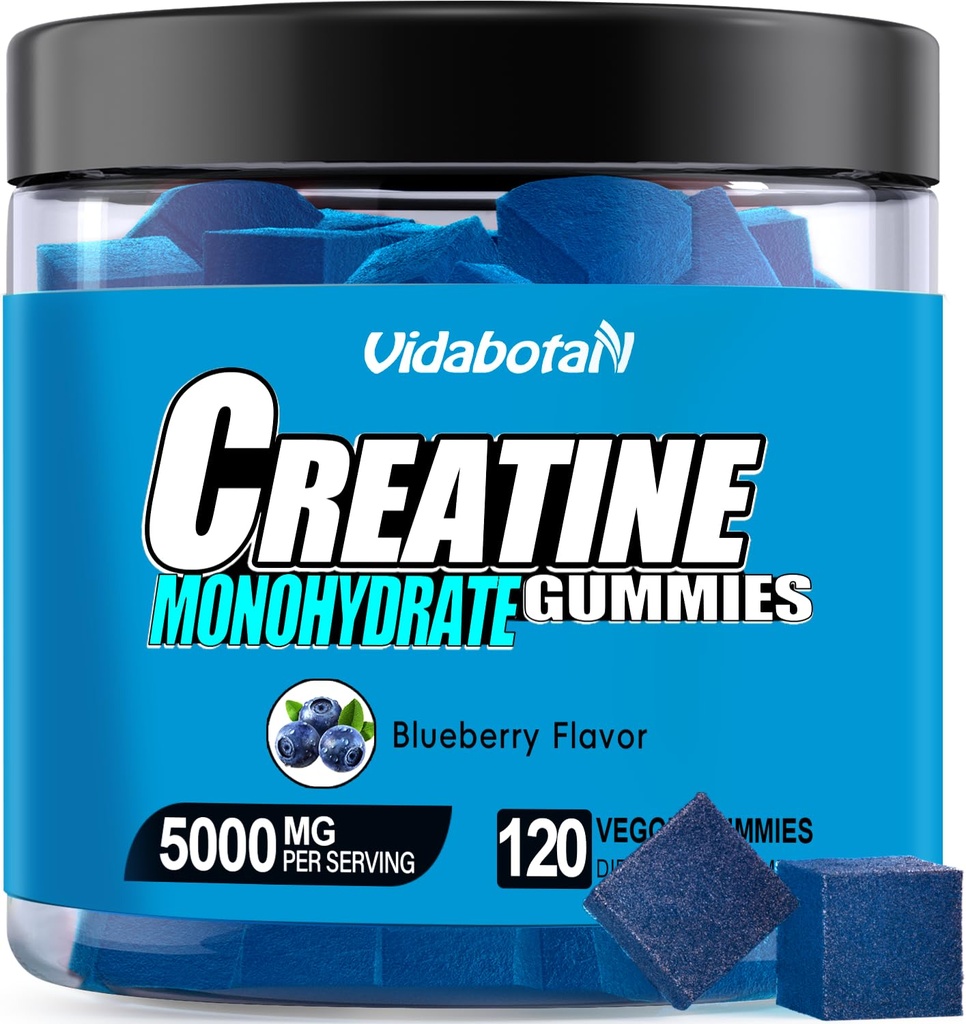 Kreatin Monohydrat-Gummi für Männer & Frauen-5g Kreatin Monohydrat pro Servieren- Erhöhen Stärke und bauen Muskel,Sugar Free, Vegan, Blueberry Flavor, 120 Count,B571