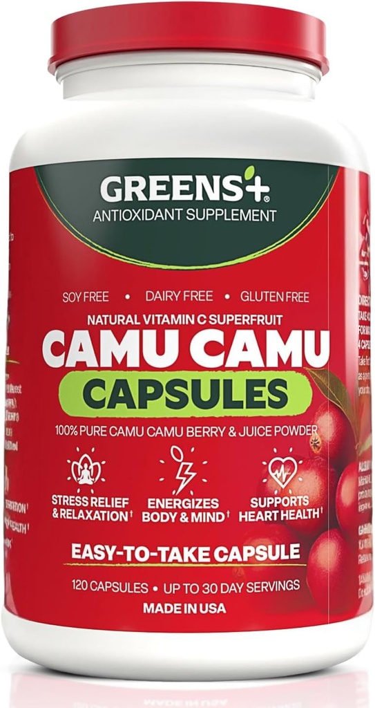 Greens+ SuperFruit Supplement, Camu Berry con Vitamine & Minerali, Antiossidanti ORAC, 400 mg di vitamina C naturale, 120 capsule vegetali