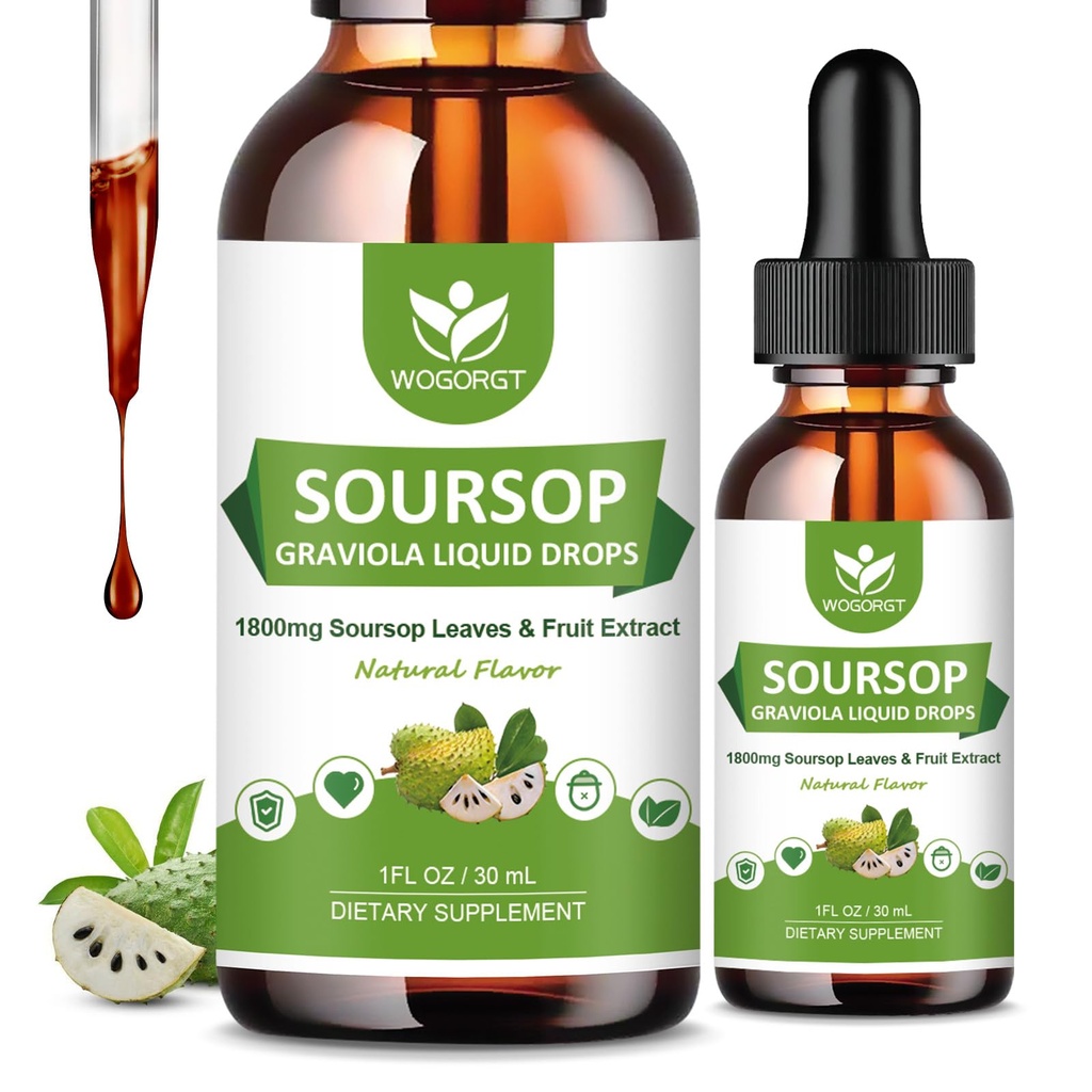 (2 Pack) Soursop Graviola Liquid Drops - 1800mg Soursop Extract - High Absorption Sour Sop Bitters Liquid for Cell Support & Regeneration, Immununterstützung, Antioxidans, Relaxation, Sugar Free - 1 Fl Oz