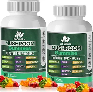 Pilz-Gummien – 10 Pilz-Komplex mit Lion’s Mane, Reishi, Chaga, Cordyceps & More – Fruchtige Vegan-Gummien – Non-GMO, Gluten-Free, Plant-Based – 2 Packungen