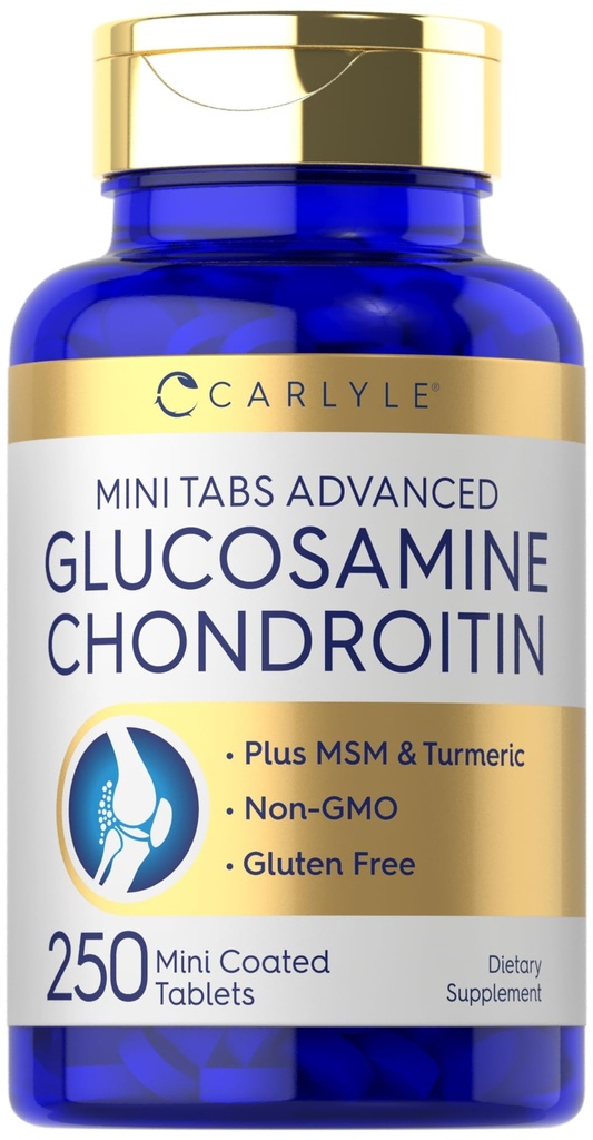 Carlyle Glucosamine Chondroitin MSM | 250 Mini Tablets | Erweiterte Formel mit Turmeric | Non-GMO, Gluten Kostenlos