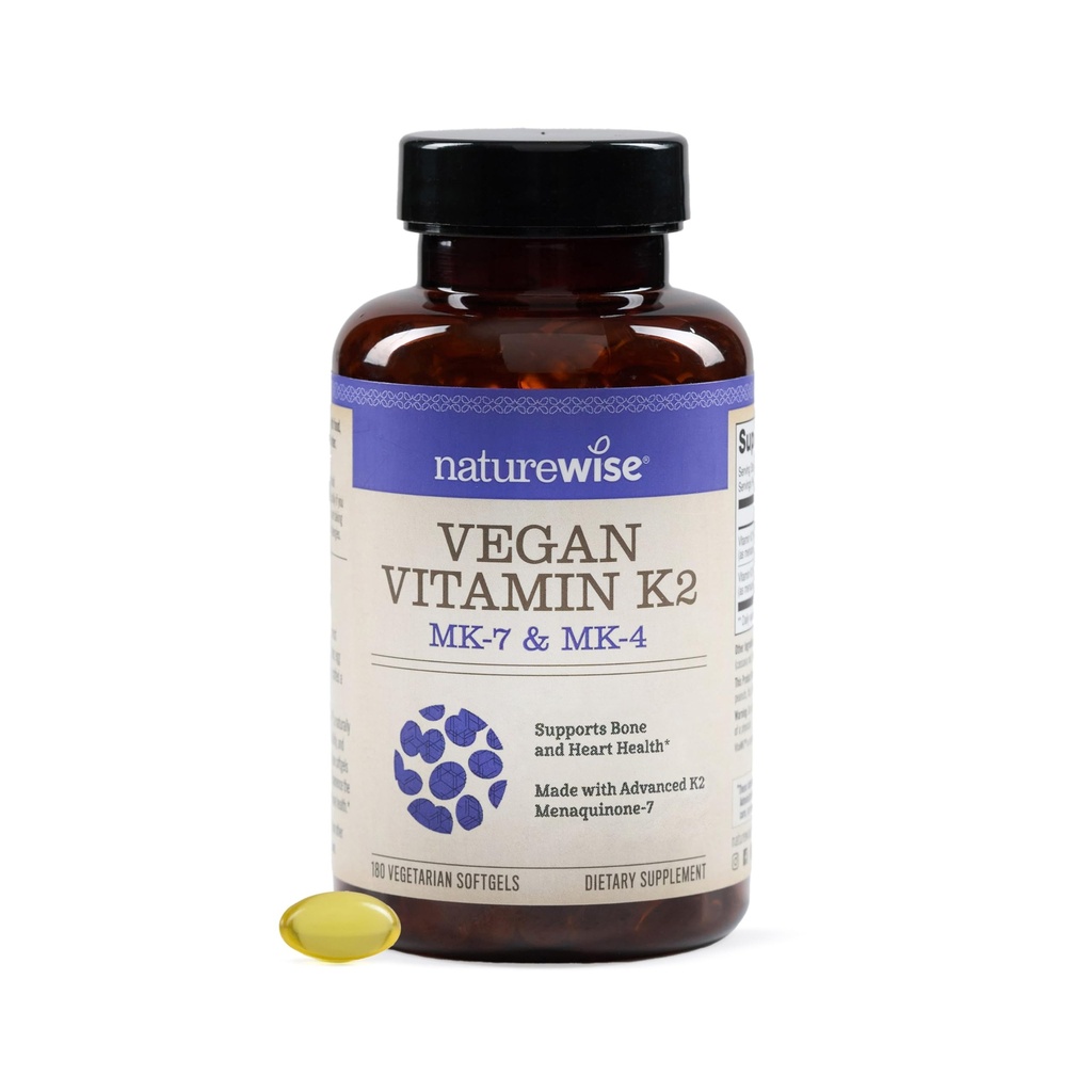 NatureWise Vitamin K2 600mcg Supplement mit MK-7 100mcg & MK-4 500mcg - Verbesserte Bioverfügbare Formel - K Complex for Bone and Heart Health - Vegan, Glutenfrei, Non-GMO -180 Softgels[6-Monat Supply]