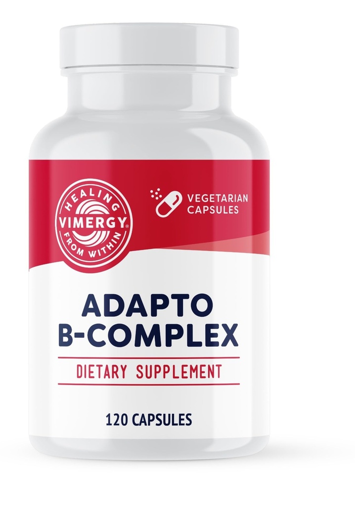 Vimergy Adapto B-Komplex, 120 Portionen - Hohe Potenz mit 8 B-Vitaminen, Rhodiola & Hawthorn-Beere - unterstützt mentale Energie, Kognition, Stimmung - Nicht-GVO, koscher, vegan, Paleo, kein Gluten, kein Soja