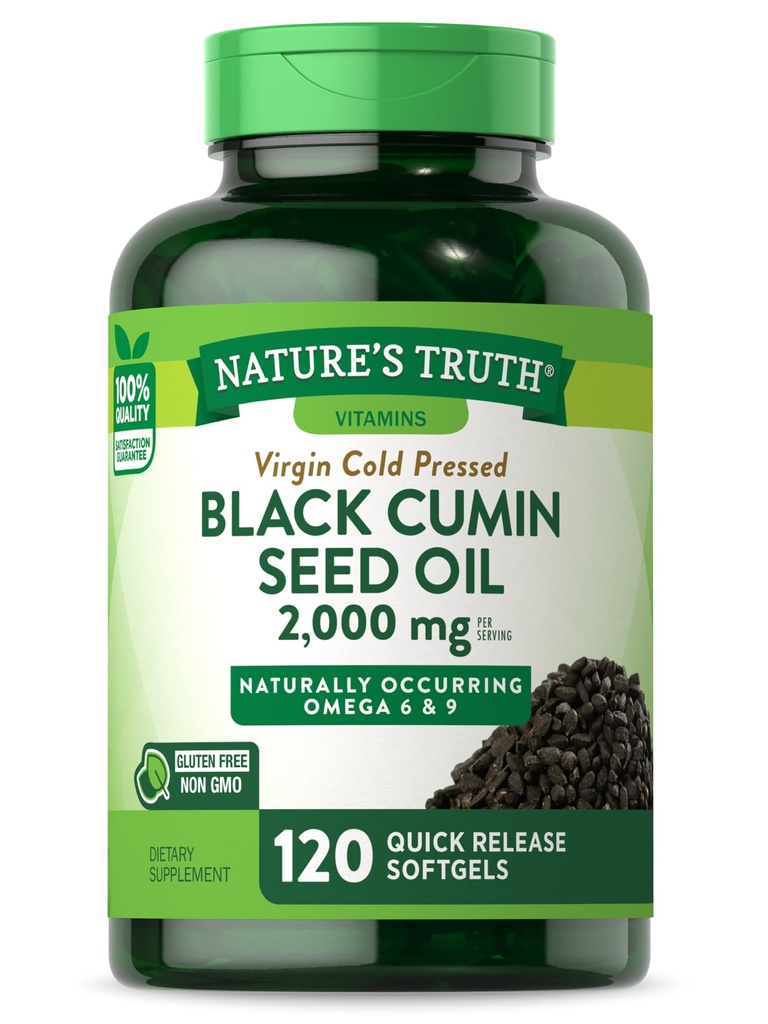 Nature's Truth Black Seed Oil Pills | 2,000mg | 120 Softgels | Virgin Cold Pressed Cumin | Non-GMO und glutenfreie Ergänzung