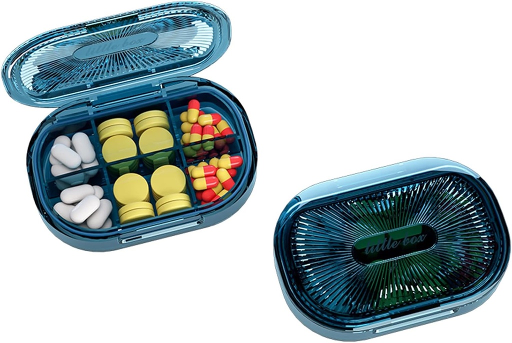 Kleine Pille Box, Feuchtigkeit Proof Pille Case, Reise Pille Organizer für Pocket Purse, Täglich tragbare Medizin Vitamin, Fischöl, Beilage (blau)