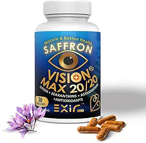 Vitamine di occhio EXIR Lutein, Zafferano Astaxantina, Zeaxantina, Semi di Uva, Supplemento di curcuma per Floaters, Strain, Pressione, Visione notturna, VM20-30 capsule