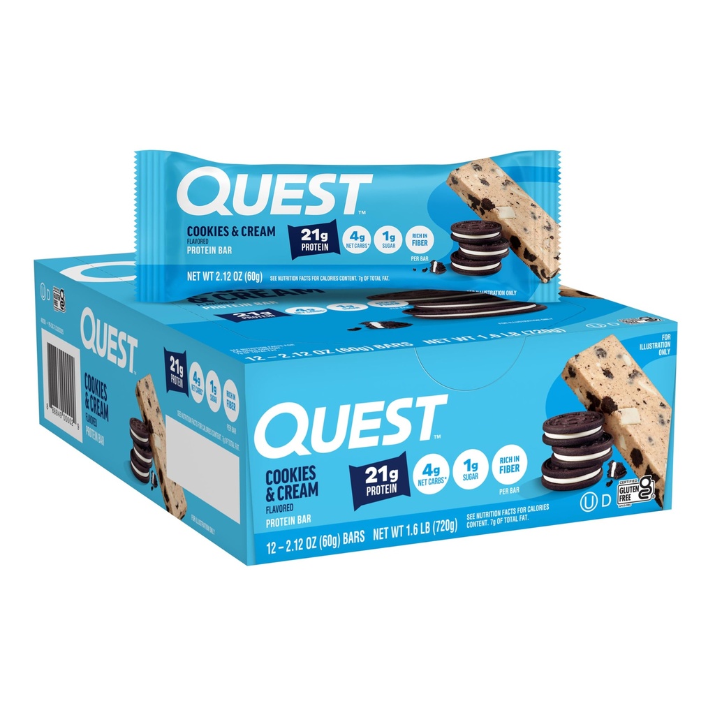 Quest Nutrition Cookies & Cream Protein Bars, 21g Protein, 1g Zucker, 4g Net Carb, Glutenfrei, Keto Friendly, 12 Count