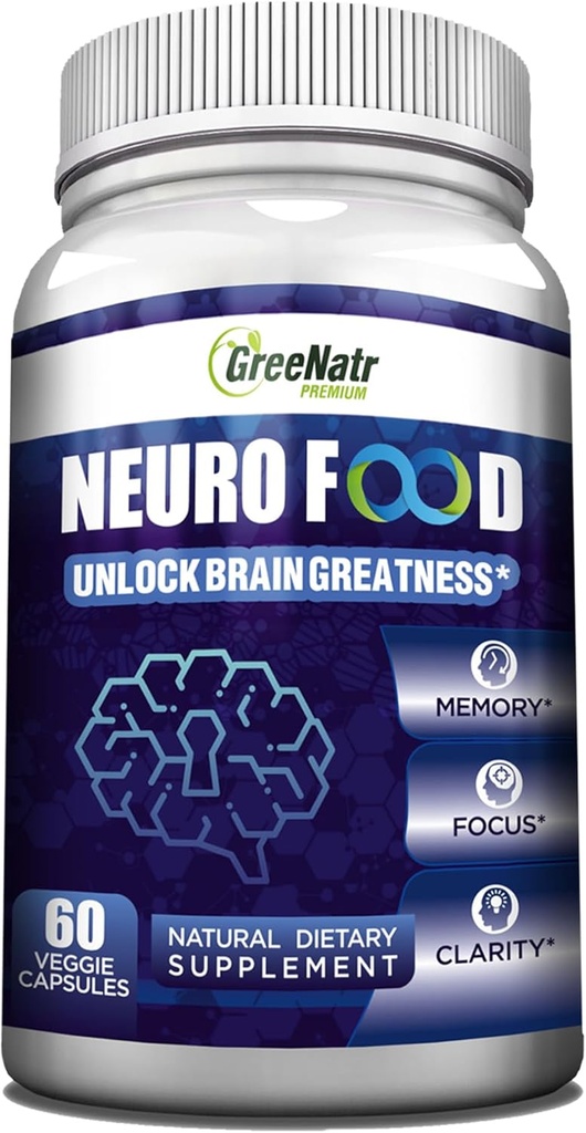 GreeNatr Brain Ergänzungen für Gedächtnis und Fokus - Ginko Biloba Kapseln Brain Booster Ergänzung mit B1, Folsäure & Calcium - Gedächtnis Ergänzungen für kognitive & Gehirn Gesundheit 60 Kapseln (1 Flasche)