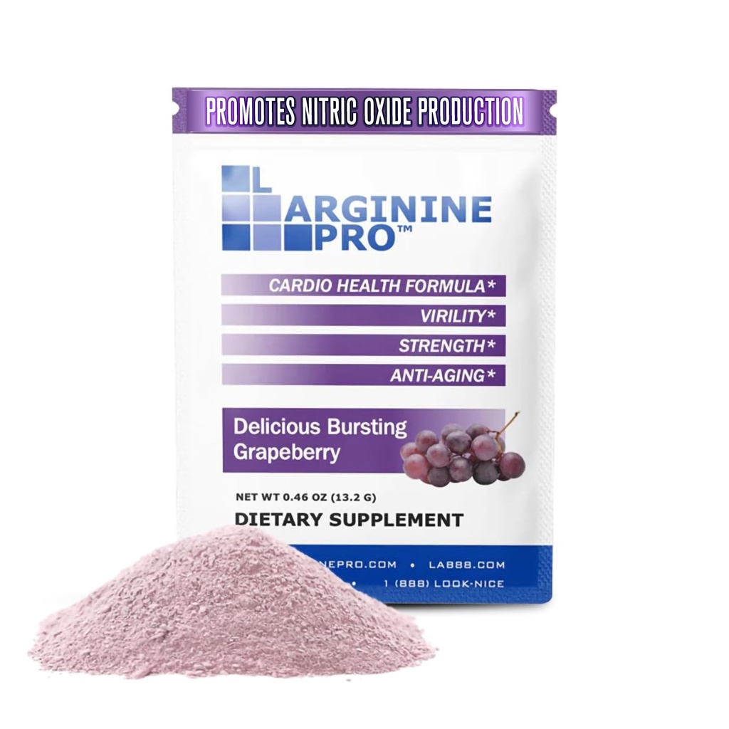 L-ARGININE PRO Supplement Pulver | 30 Pakete Single Serve Reisegröße | 5.500mg L-Arginin Plus 1.100mg L-Citrulline, Trauben