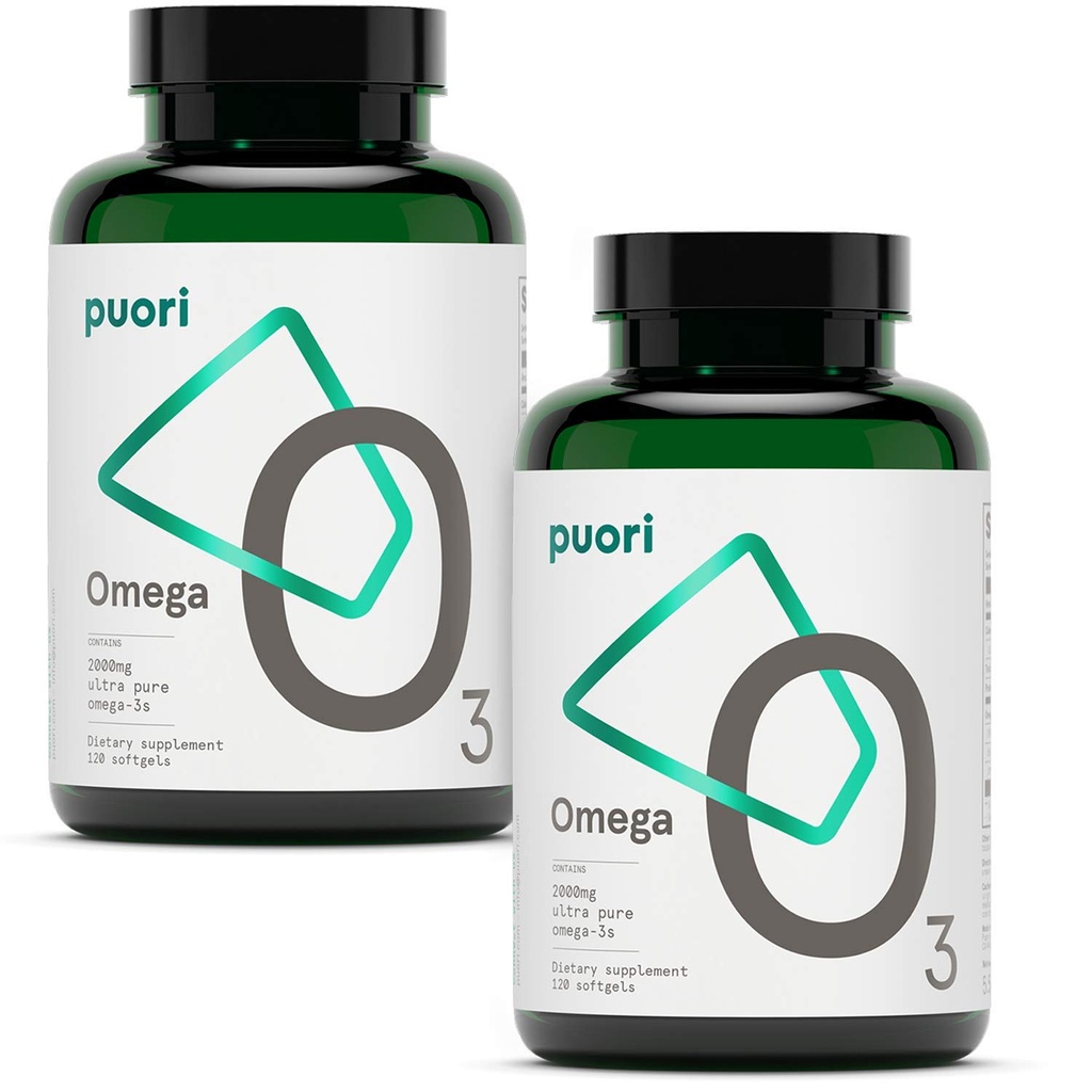 Puori Omega 3 Fish Oil Supplement - Ultra Pure & Burpless Wild Caught Fish Oil con 2000mg Omega 3 acidi grassi, 1250mg EPA & 500mg DHA Supporta cuore, cervello e salute degli occhi - Certificato IFOS - 240 Softgels