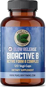 Vitamines de laboratoire pur Complexe bioactif B - 120 capsules véganes Formule à libération lente (B1, B2, B3, B5, B6, B7, B9, B12) - 60 jours d'approvisionnement, sans gluten et sans sucre fabriqués au Canada