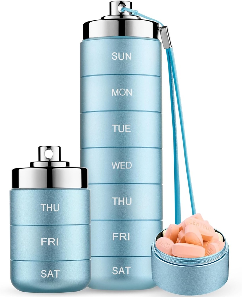 Mossime Metal Pill Organizer Weekly, Stackable impermeabile Travel Pill Box, Grande lega di alluminio Pill Case Container, BPA Free 7 Day Daily Medicine Organizer per Vitamin, Fish Oil, Supplemento