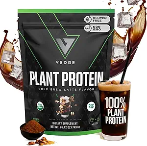 vedge Vegan Protein Powder - Polvere di proteine vegetali con Pea, Pumpkin & Sunflower - USDA Organic, Aminoacidi, Latticini Free, Gluten Free, Soy Free, Keto, Non OGM - Latte di Brew Freddo - 20 Servings