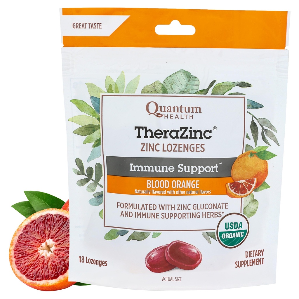Quantum Health TheraZinc Organic Zink Lozenges Echinacea & Honig Immununterstützung für Erwachsene & Kinder 12+ Natürlich entflammt Blut Orange Fast Relief mit Kein Nachgeschmack - 18 Count