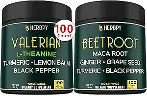 Ensemble 5in1 Supplément de racine valériane et 6in1 Capsules de racine de betterave - Soutien Nuit reposante, Santé Cœur, Digestion et Immune