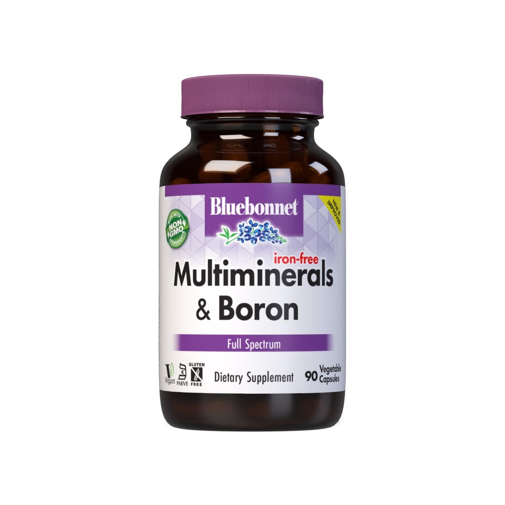 Bluebonnet Multi Mineral Plus Boron Vegetarische Kapseln ohne Eisen, Weiß 90 Zähler