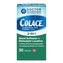Colace 2-In-1 Hocker Softener & Stimulant Laxative Tablets, Gentle Constipation Relief in 6-12 Stunden, 30 Zähler