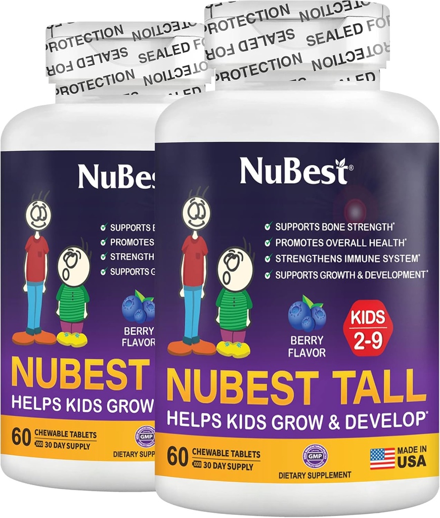 NuBest Tall Kids - Multivitamins & Minerals per età da 2 a 9 anni - Bone Strength & Immunity Support - Aiuta i bambini, i bambini sani - forme animali - 120 Chewable Berry Tablets | 2 mesi di alimentazione