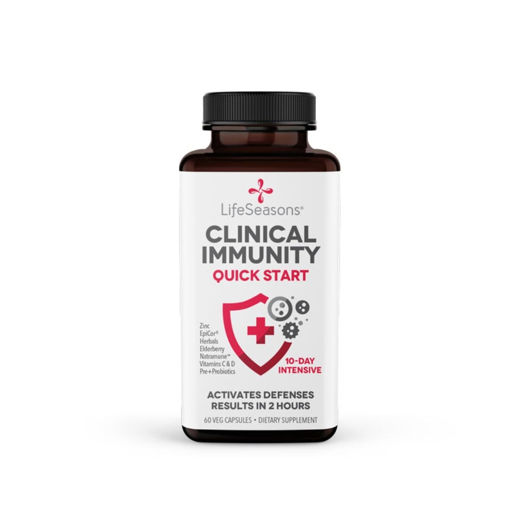 Immunità clinica - Quick-Start - Supporto del sistema immunitario - Risposta rapida dell'immunità - Boosts Antibodies, B + T + Celle NK, Neutrophils & Macrophagens - Black Elderberry & Pre + Probiotics - 60 Capsule