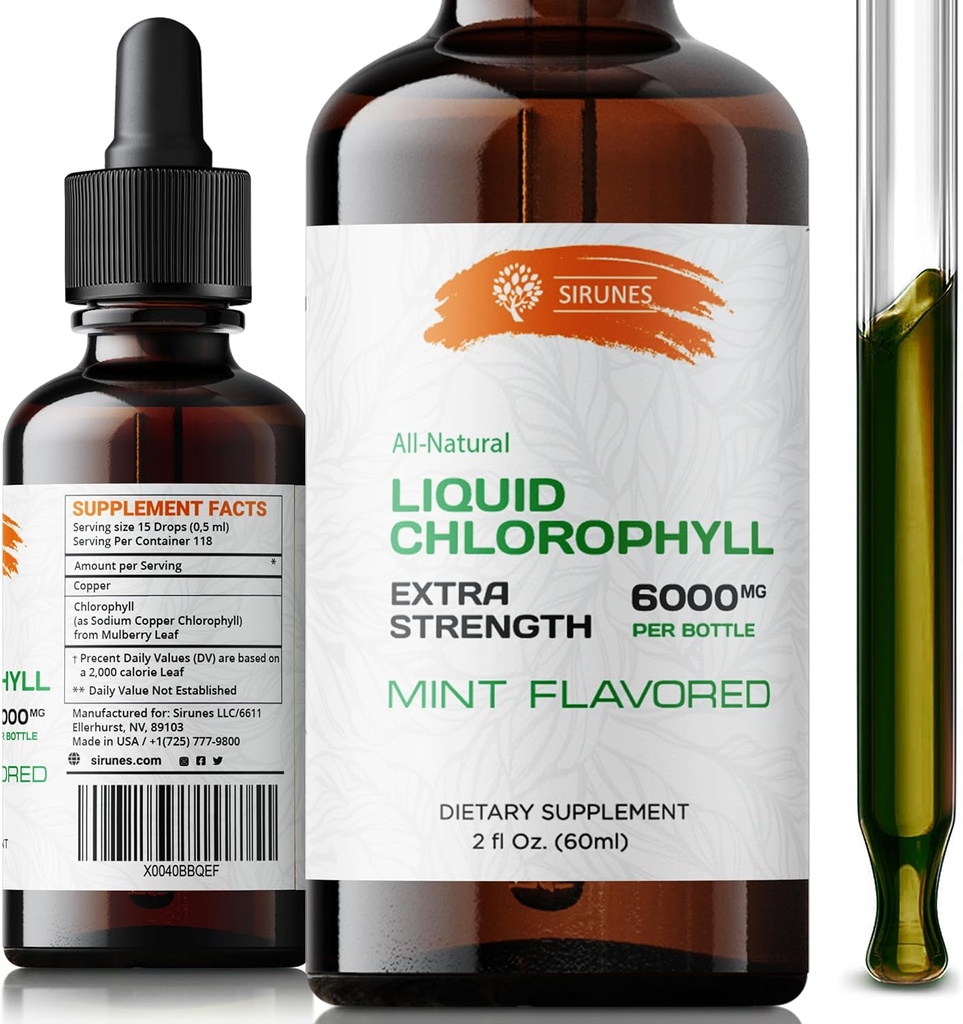 Flüssige Chlorophyll Tropfen - Natürliche Natrium-Kupfer-Chlorophyllin-Extrakt - Reinigen und unterstützen Sie Ihr Immunsystem & Energie Natürlich - Vegan, Non-GMO-Gesundheits-Grünen-Tinktur - 2 fl. Oz-Flasche