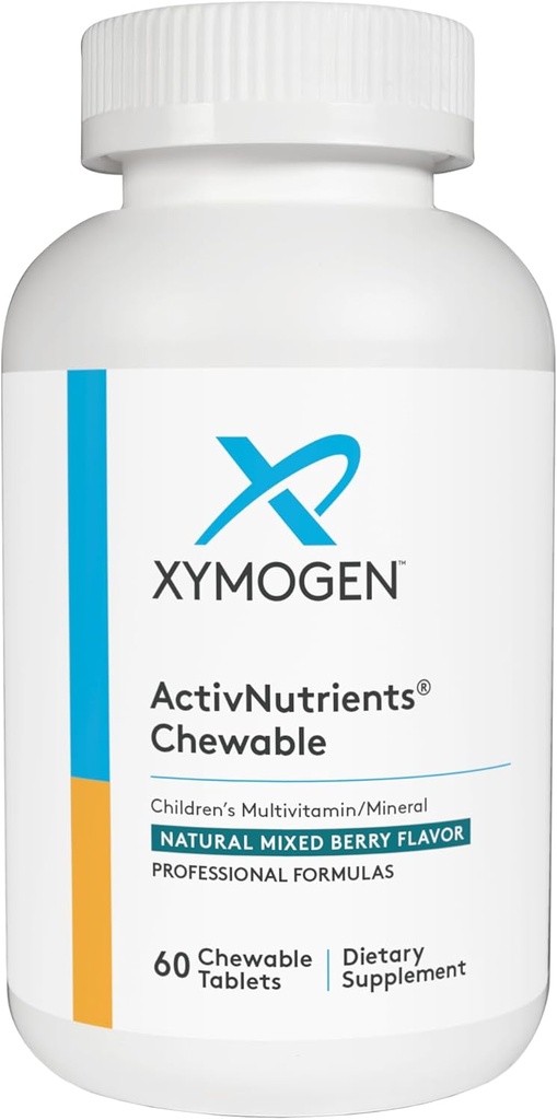 XYMOGEN Kinder ActivNutrients Kaubar - Mixed Berry Multivitamin für Kinder - Multi Vitamin Multimineral für Wellness + Immununterstützung - Chelat Mineralien + B Vitamine mit Folat (60 Tabletten)