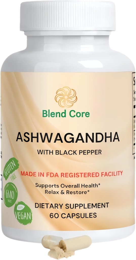 Ashwagandha with Black Pepper Ashwagandha Supplements – 60 Count Pure Ashwagandha Capsules for Immune Support, Energy Boost – Non-GMO Vegan Friendly Ashwagandha Complex