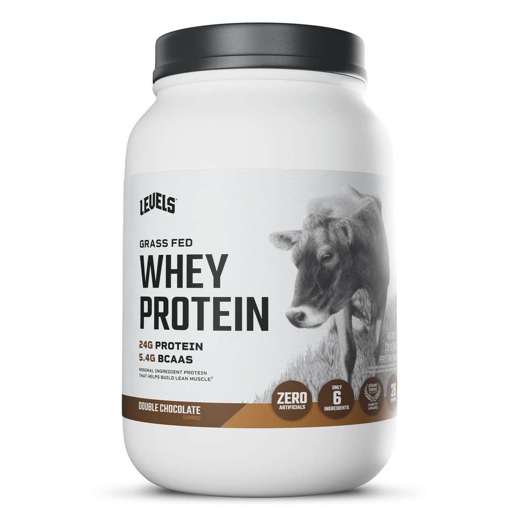 Niveaus Gras Fed Whey Protein Pulver, keine Künstlichkeiten, 24G Protein, Doppelschokolade, 2LB