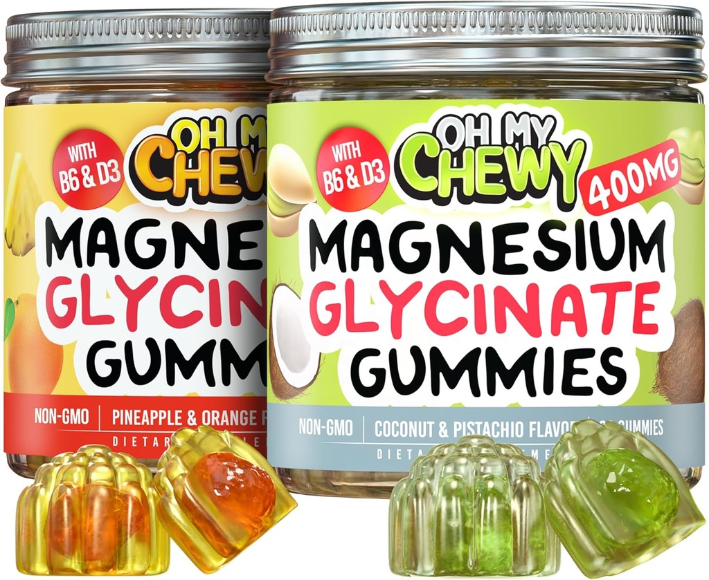 Magnesium Gummies Bundle – 2 Bottles (60 Each) – Pineapple Orange & Coconut Pistachio