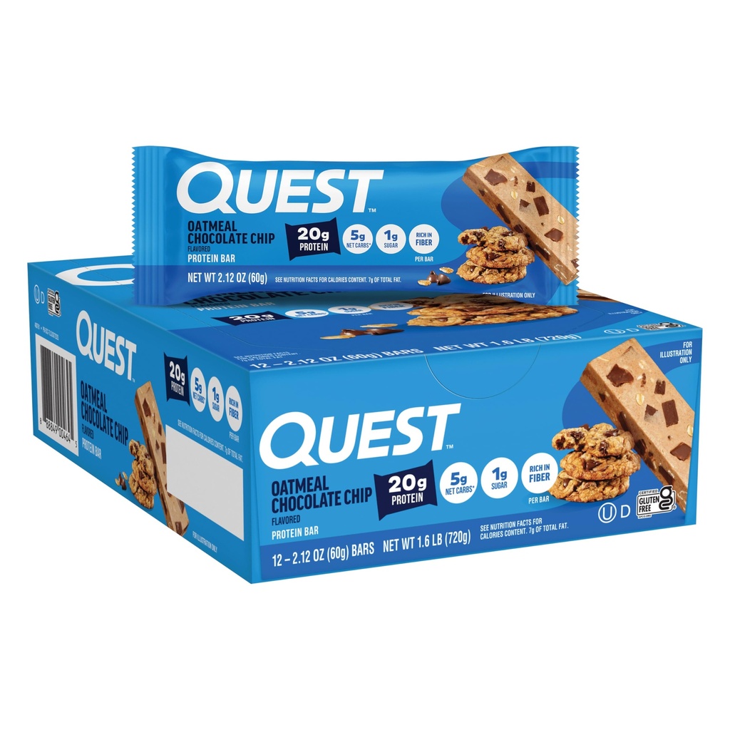Quest Nutrition Oatmeal Chocolate Chip Protein Bars, 20g Protein, 1g Zucker, 5g Net Carb, Glutenfrei, Keto Friendly, 12 Count