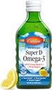 Carlson - Super D Omega-3, Huile de foie de morue arctique de Norvège, 2000 UI (50 mcg) Vitamine D3, 1100 mg Omega-3s, huile de poisson nordique à source durable Liquide, citron, 250 ml