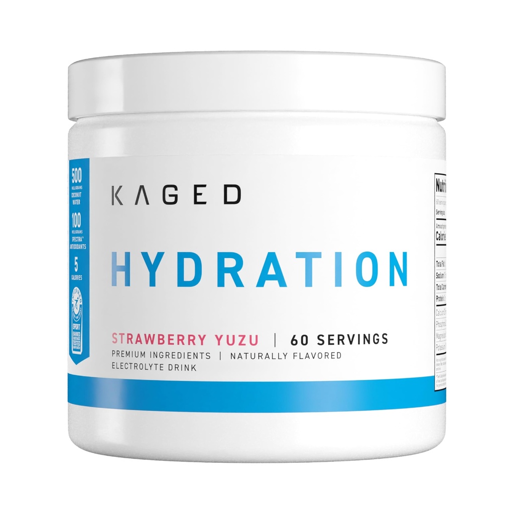 Kaged Hydration Elektrolyte Pulver | Strawberry Yuzu | Hydra-Charge Sports Drink Mix | Pre, Post, Intra Workout | Low Carb, Vegan, Gluten Free | Ergänzungen für Männer & Frauen | 60 Servierungen