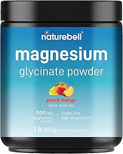 NatureBell Magnesium Glycinate Powder 500mg, 1lb (16oz) | 100% Chelat für hohe Absorption | Peach Mango Flavor | Unterstützt Muskel, Knochen & Herz Gesundheit | Zuckerfrei, Bitterless, Non-GMO, Vegan