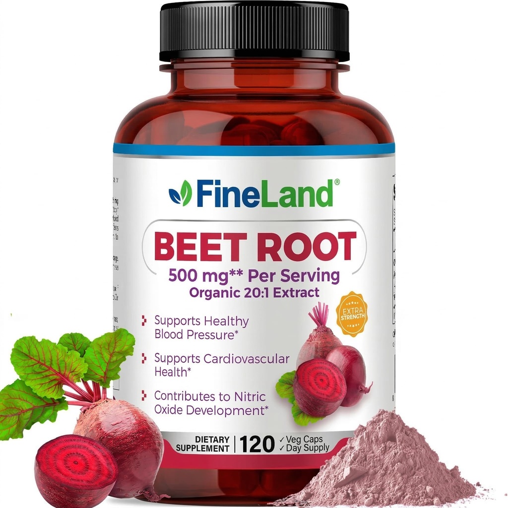 FineLand Beet Root Capsules | Blutdruckunterstützung 10.000mg Äquivalent pro Servieren | 20:1 Extrakt,120 Vegan Capsules – Immunsystem, Zirkulation & Heart Health – Non GMO, Made in USA