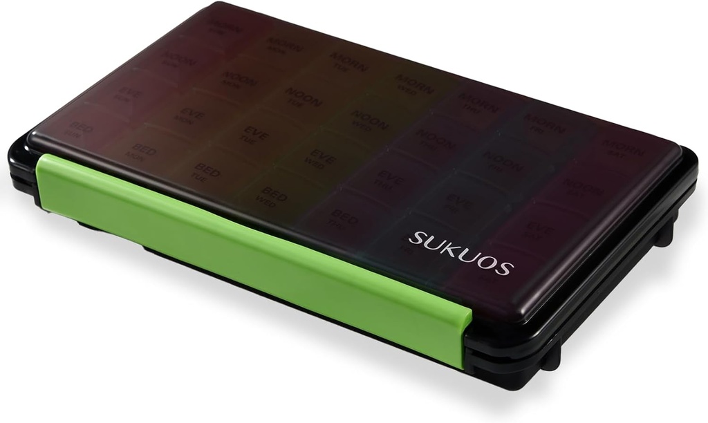 Sukuos organizzatore settimanale di pillole 7 giorno 4 volte al giorno, Moisture-Resistant Large Daily Pill Box Case di medicina per la vitamina / olio di pesce / materie prime (nero)