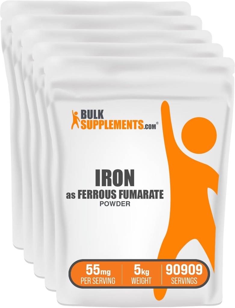 BulkSupplements.com Ferrous Fumarate Powder - Essential Mineral, Eisen Supplement für Männer und Frauen - Glutenfrei, 55mg pro Servierung, 1kg (2.2 lbs) (Pack mit 5)