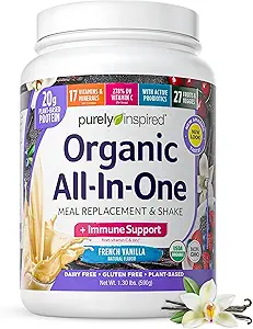 Polvere di proteina vegana all-in-one puramente ispirata per gli uomini e le donne, Vanilla francese (16 selezioni) - Polvere organica basata sulle piante per Shakes & Smoothies - Sostituzione senza glutine