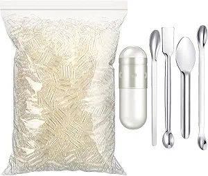 Timgle 2000 Count Leere Kapseln mit Lab Spoon Füllungs-Kit Klare füllbare leere Container DIY Gemüse Kapsel Füllung für Ihre eigenen Ergänzungen