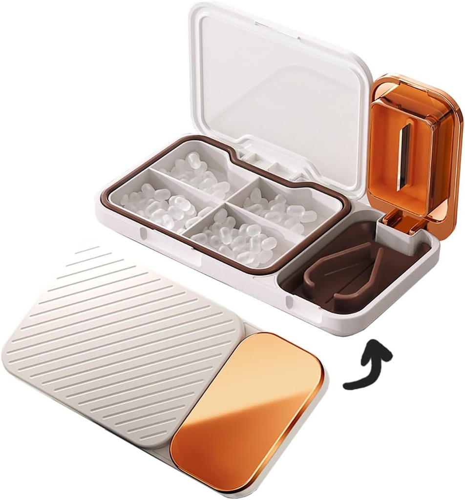 MURRI&MURRDI Pill Organizer con Pill Splitter Cutter, 4 scomparti Small Portable Medicine Case for Purse Pocket, Pill Vitamin Dispenser Holder, Bianco